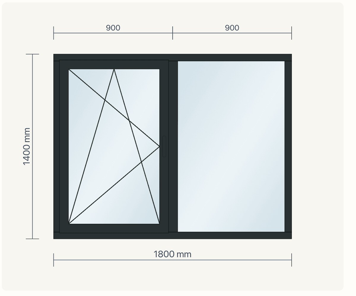 From the configurator: tilt & turn with fixed glass, outside view